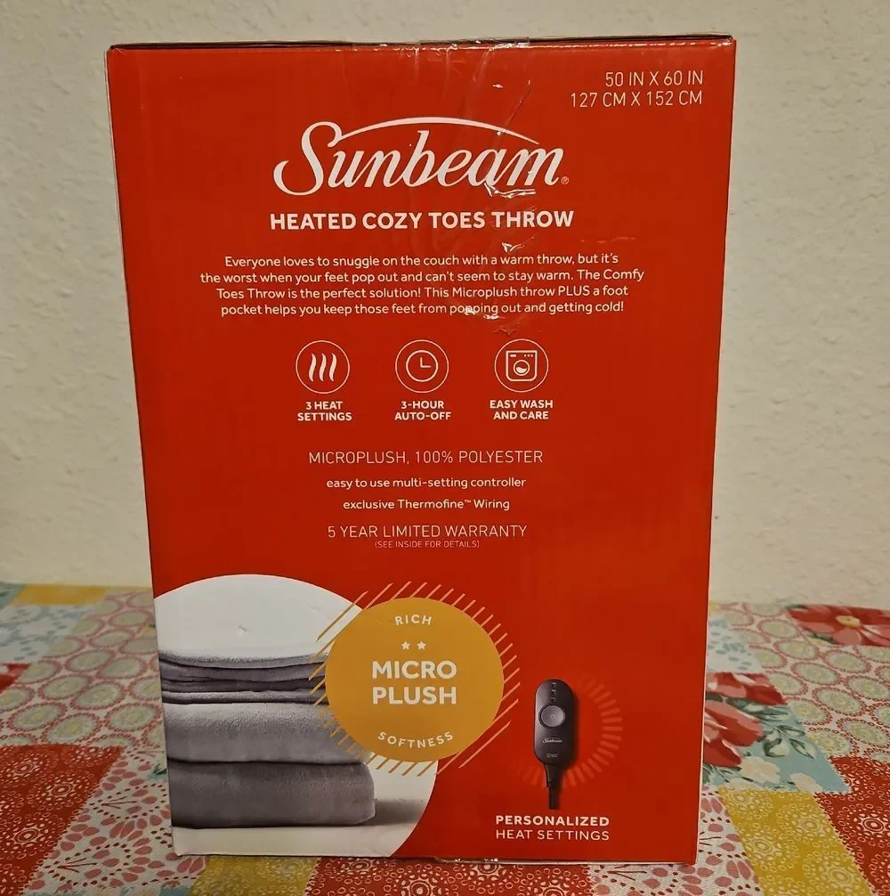 Sunbeam Heated Micro Plush Cozy Toes Throw